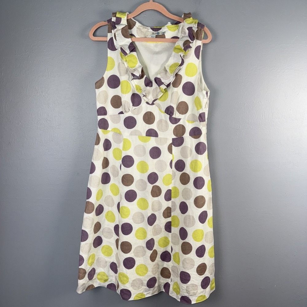 Boden Dress Women's 8R Linen A-Line Sleeveless Lined Multi Color Retro Polka Dot
